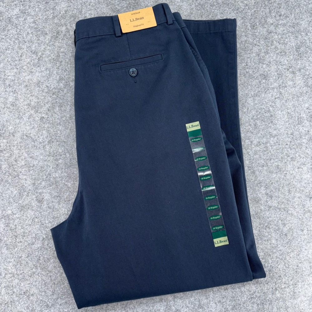 LL Bean Original Fit Chino Pants Navy Blue Wrinkle Resistant Twill 18 Reg NWT